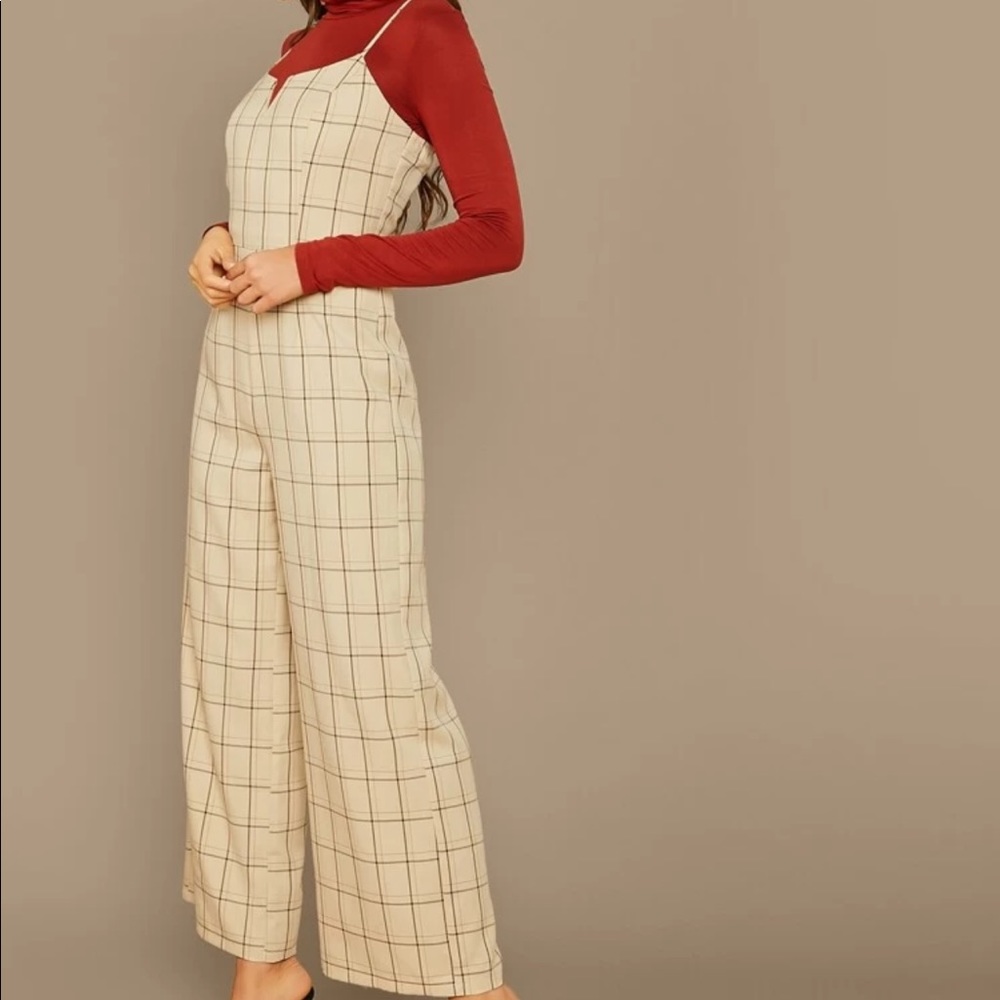 LAST ONE SALE Grid Print Wide Leg Jumpsuit - Picture 6 of 7